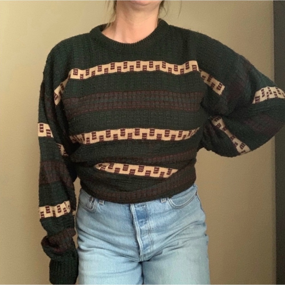 Van Heusen Vintage Dark Green and Brown Patterned Sweater